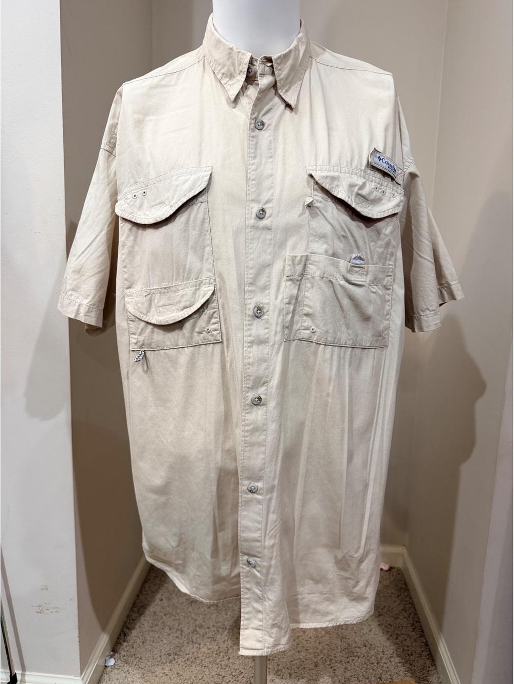 Columbia PFG Men's L Short Sleeve Fishing Shirt Beige Size XL